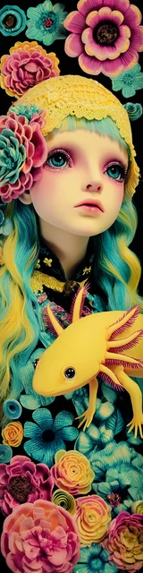 Free printable axolotl bookmark featuring a lady with axolotl